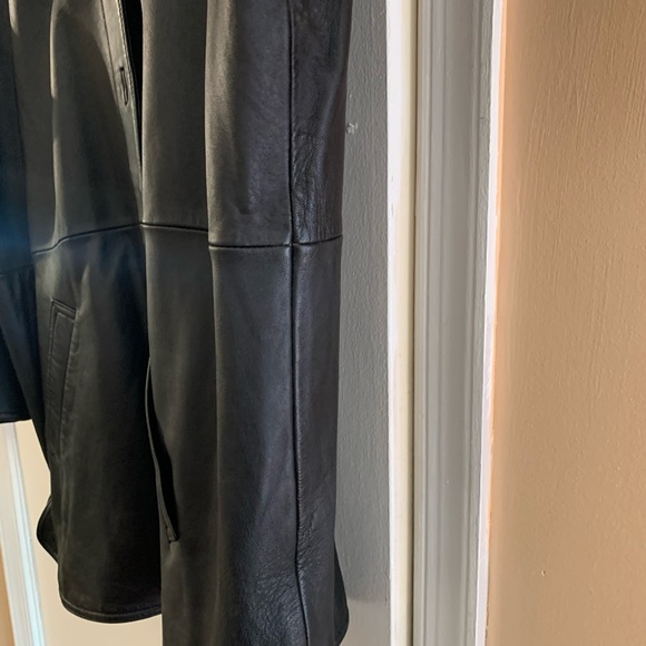 Unisex black leather jacket button down - Picture 5 of 15